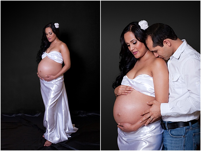 在便携式照相馆拍摄的一幅甜蜜的孕妇肖像和一对恩爱的夫妇